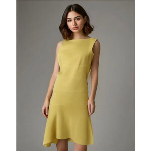 Enfocus Studio‎ Women's Textured Dress Size 6 Yellow Round Neck Short Sleeves
